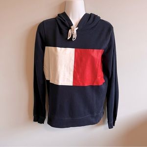 Tommy Hilfiger S Navy Red White Color Block Hoodie Hooded Sweatshirt